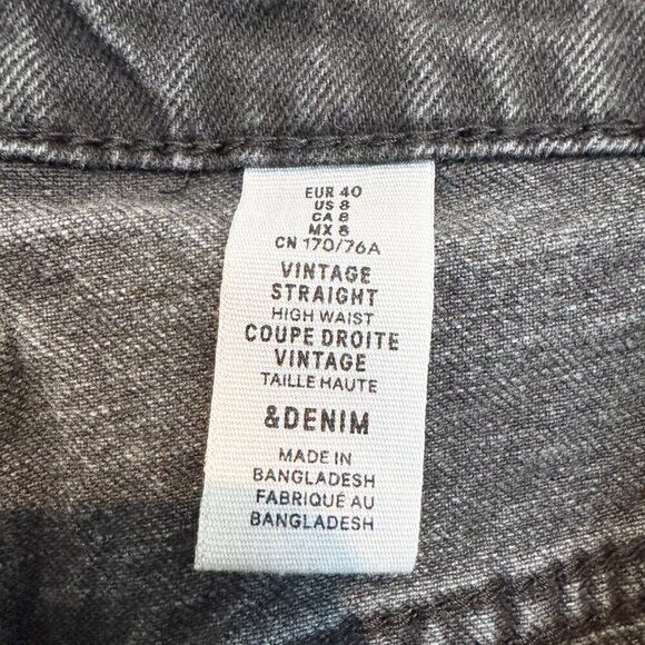 H&M Vintage High Rise Straight Leg Distressed Jeans Split Hem Faded Black Size 8 - Picture 5 of 7